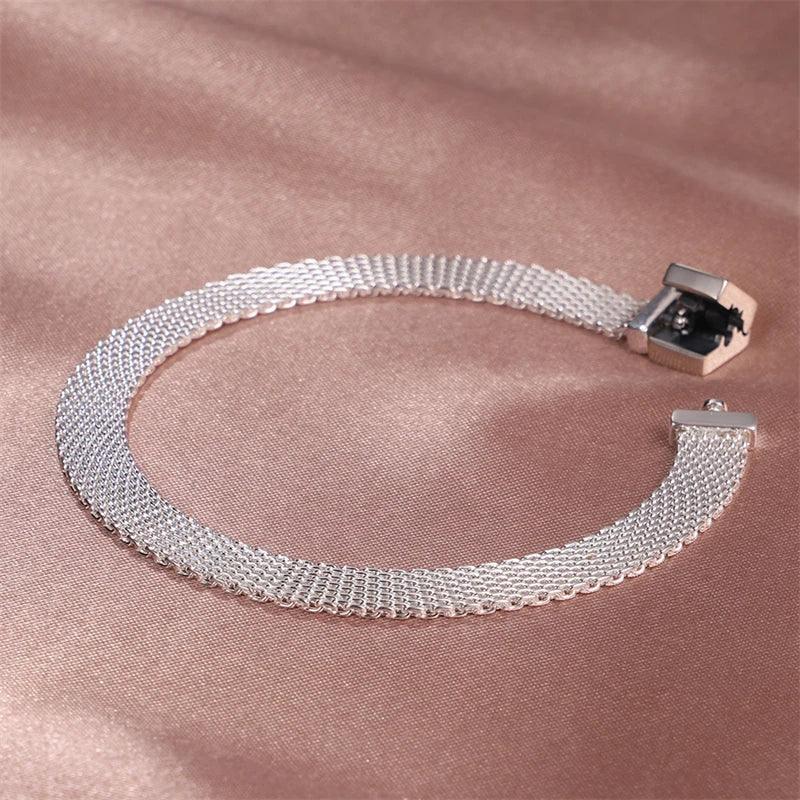 925 Sterling Silver Original Genuine Certified Rose Gold Luxury Charm Beads Bracelet Snake Chain For Women Jewelry Flat Bracelet-THAT FASHION STORE