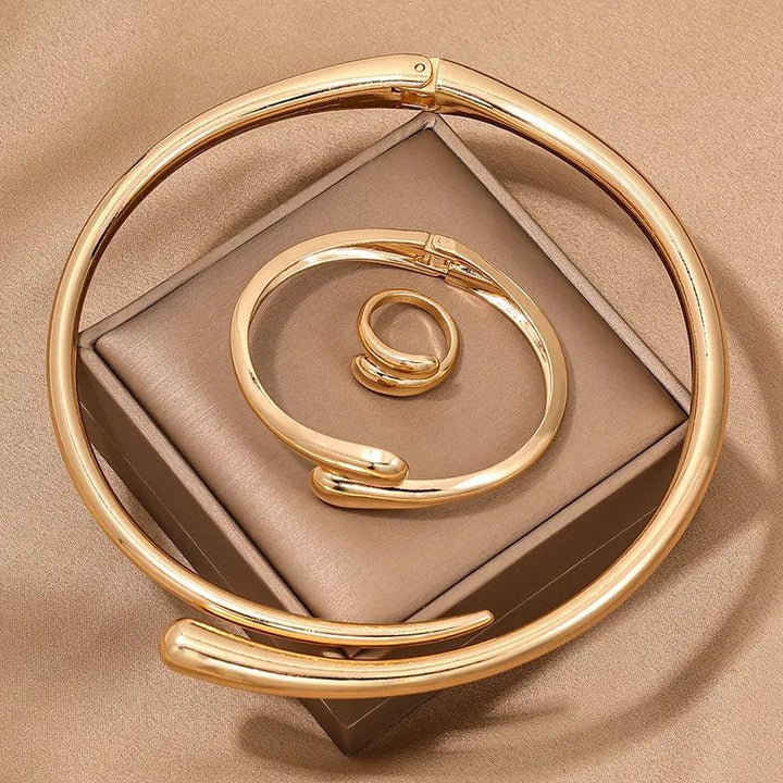 Jewelry Set For Women Geometric Smooth Collar Bracelet Ring Simple Metal Temperament Party Gift Holiday Fashion Accessories S020-THAT FASHION STORE