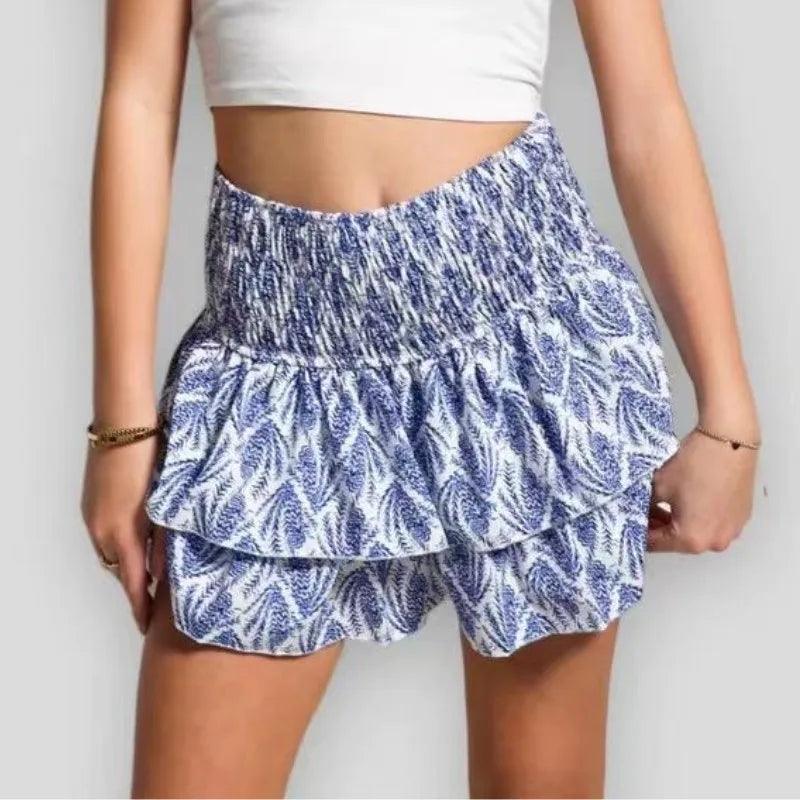 Ruffle Edge Printed Skirt Women Fashion New Floral Pleated Short Skirt Female Vacation Boho Miniskirt Sexy Girl Y2k Skirts Mujer-THAT FASHION STORE