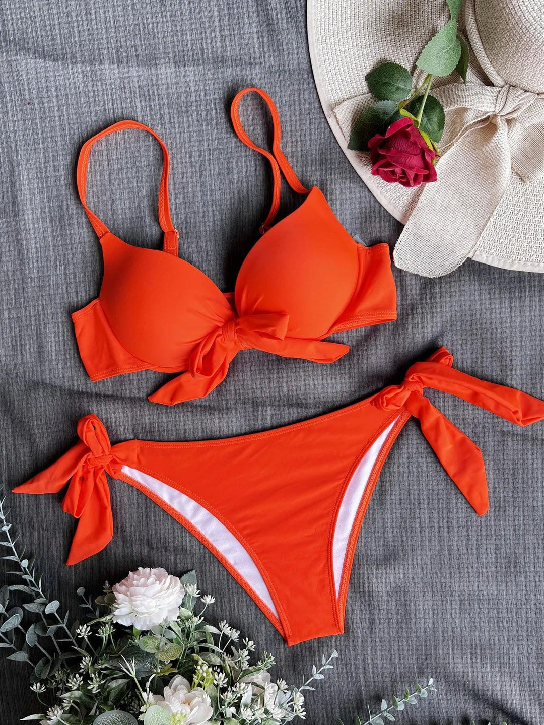 sexy front bow knot push up bikinis two pieces solid swimsuit tie bikini swimsuit Swimwear Biquini conjunto de bikini tankini-THAT FASHION STORE