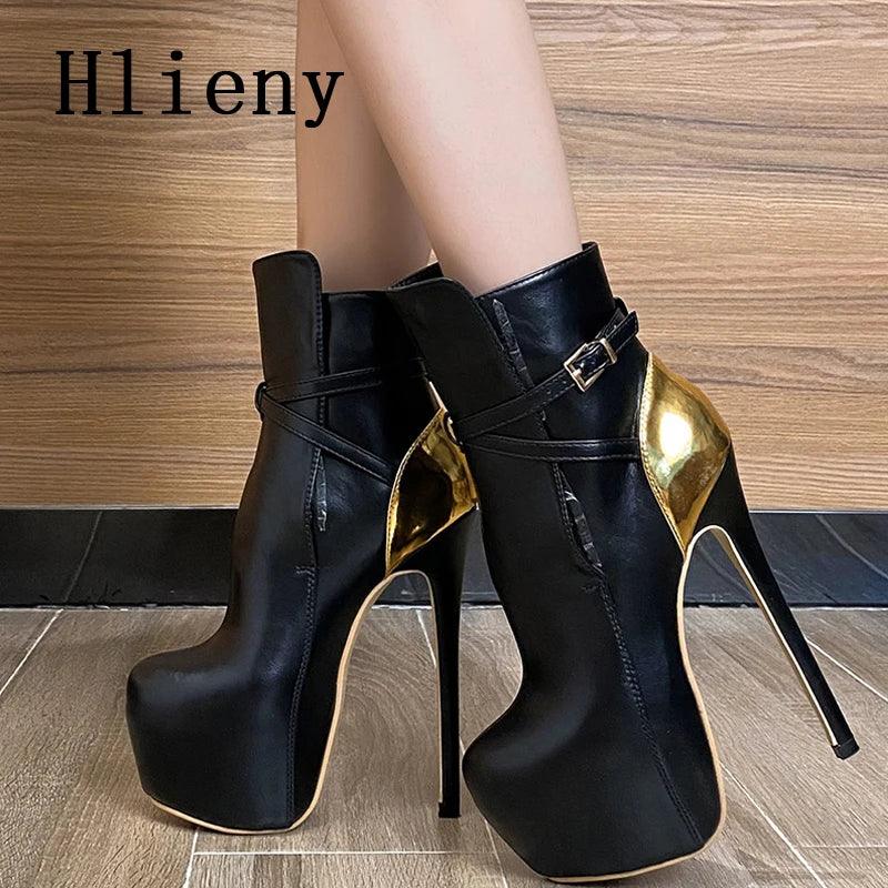 Hlieny Size 35-45 Fashion Extreme Platform Ankle Boots Women Winter Fashion Round Toe Thin High Heels Belt Buckle Woman Shoes-THAT FASHION STORE