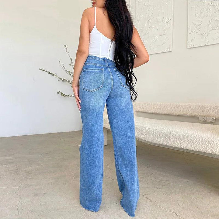 2023 New High Waist Ripped Jeans For Women Fashion Loose Denim Wide Leg Pants Casual Female Trousers S-2XL Drop Shipping-THAT FASHION STORE