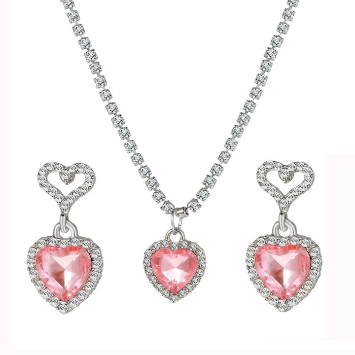 New Fashion Earrings Necklaces Set for Women Heart-shaped Zircon Pink Crystal Pendant Necklace Women's Jewelry Exquisite Gifts-THAT FASHION STORE