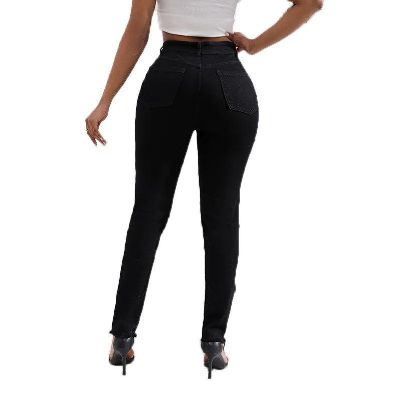 New Sexy Women High Waist Slim Ripped Jeans Hole High Street Trousers Stretch Pencil Pants Trendy Black Leggings Jeans Plus Size-THAT FASHION STORE