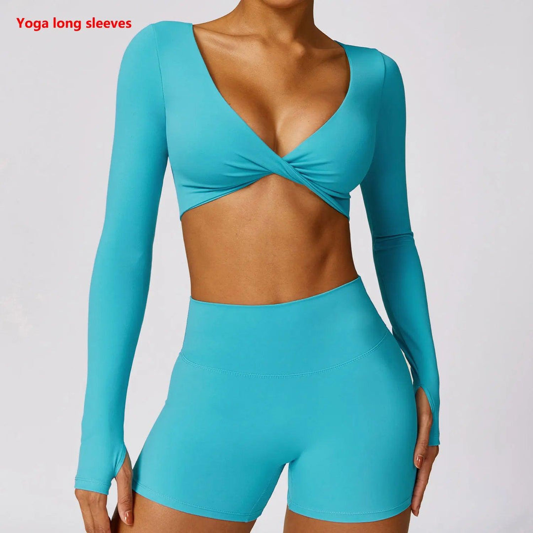 Women's Shirt Crop Top Fitness Shirts Gym Running Workout Long Sleeve Sports Top Woman Yoga Tops Activewear With Thumb Hole-THAT FASHION STORE