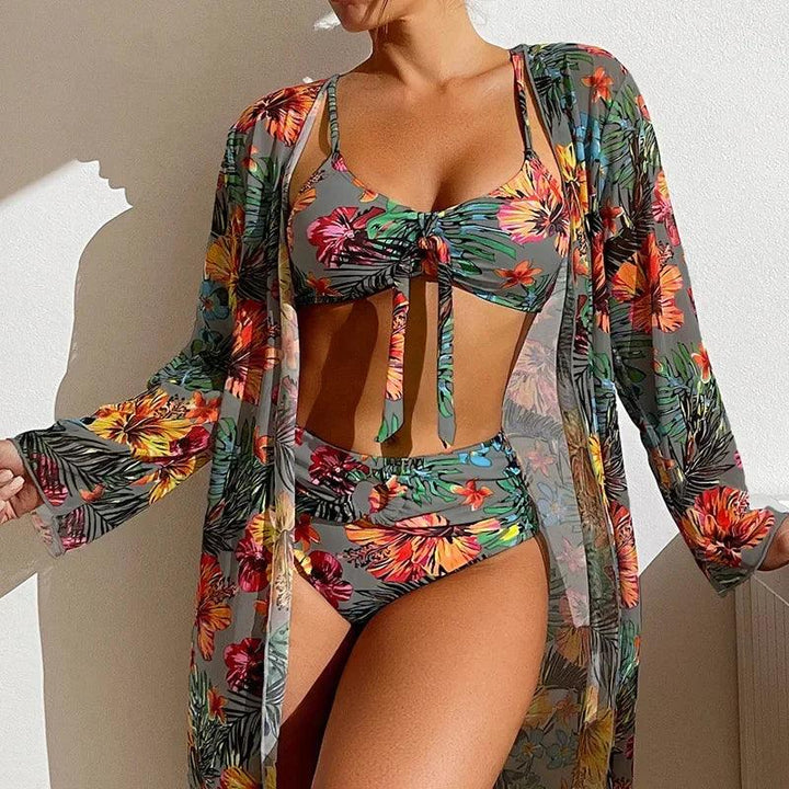 Women Sexy Beach Bikinis Three Pieces Bikini Set Cover Up Swimwear High Waisted Bikini Set Women Swimwear Print-THAT FASHION STORE