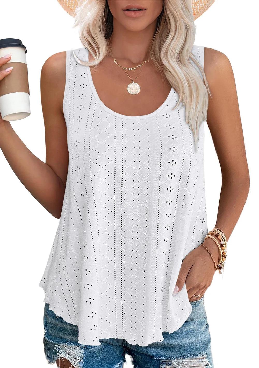 2024 Womens Tank Tops U Neck Casual Vest Dolphin Hem Casual Flowy Summer Sleeveless Tunic Tshirts-THAT FASHION STORE