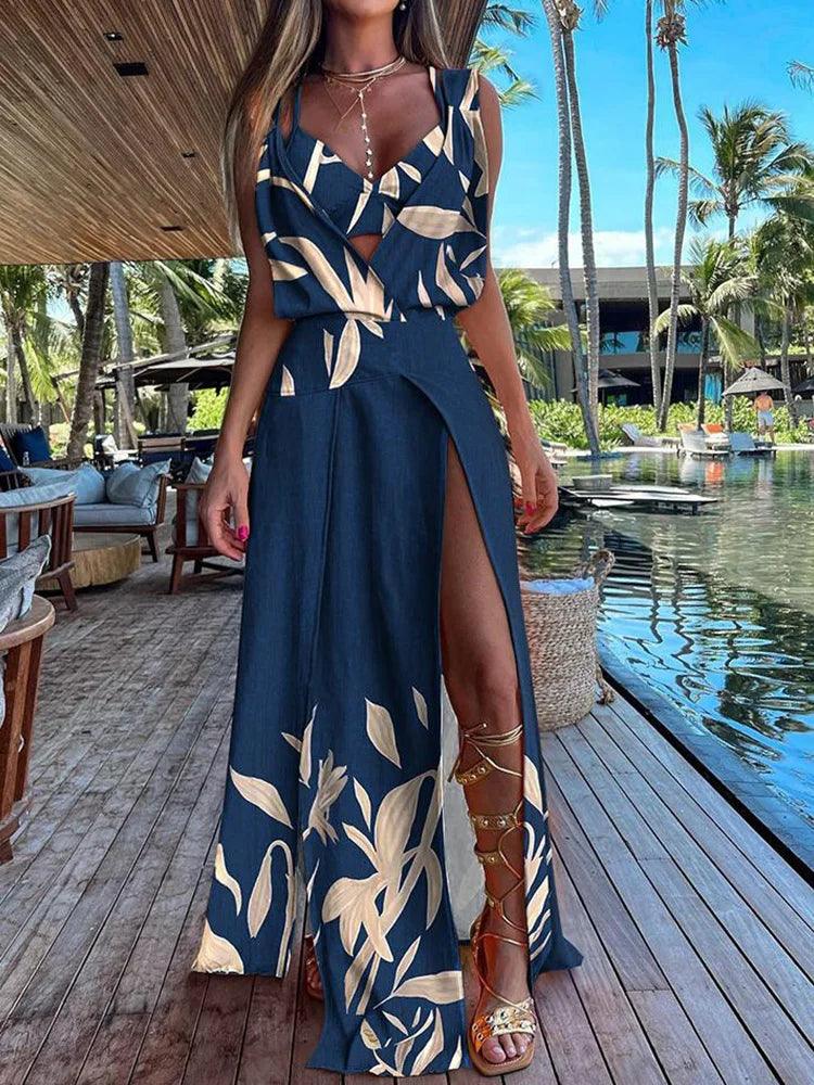 Sexy Vest And Maxi Dress Women Outfits Summer Women Beach Loose Two Piece Set Lady Patchwork Short Tops And Skirt Matching Suit-THAT FASHION STORE