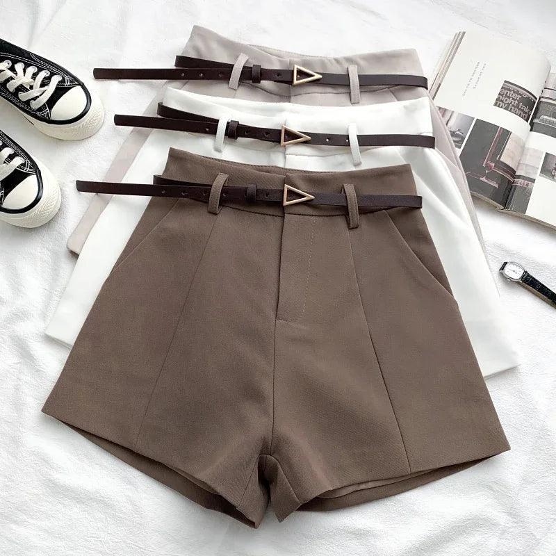 Chic Office Lady Shorts With Belted Casual Women Shorts A-line High Waist Short Vintage For Women Trousers Summer 2023-THAT FASHION STORE