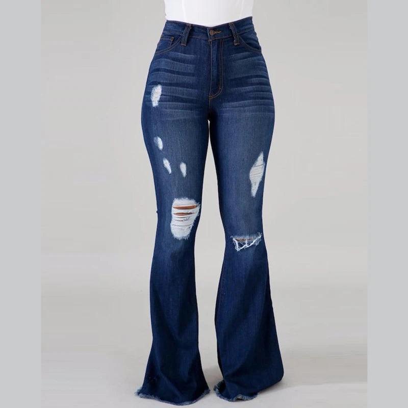 2023 New High Waist Ripped Flared Jeans For Women Fashion Slim Hip Lift Stretch Denim Pants Street Casual Female Trousers S-3XL-THAT FASHION STORE