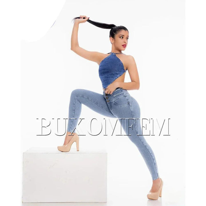 Fashion High Waist Sexy Skinny Stretch Jeans for Women Button Fly Straight Pencil Pants Straight Leg Wrap Hips Daily Trousers-THAT FASHION STORE