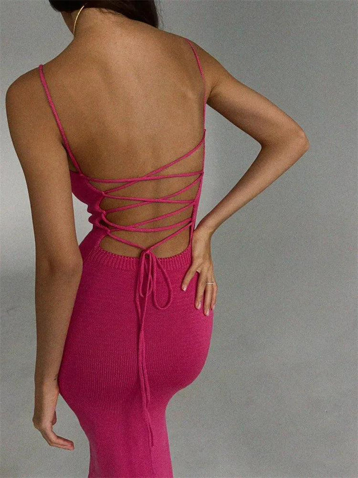 Sexy Backless Bandage Knitted Dress Elegant Outfits for Women Sleeveless Club Party Birthday Slip Dresses Clothes Dressfor Women-THAT FASHION STORE