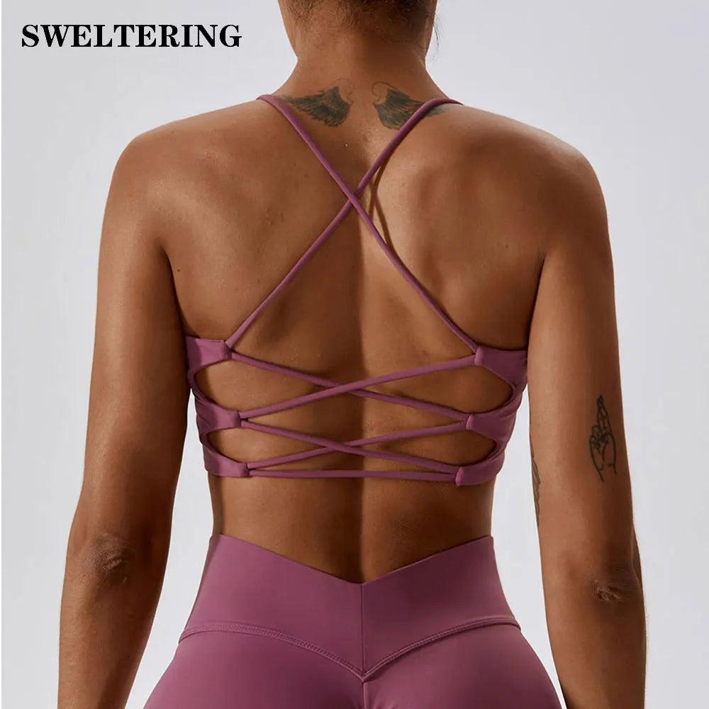 Women Cross Strap Sports Bra Gym Workout Tops Push Up Brassiere Yoga Crop Top Fitness Vest Running Sexy Sports Underwear-THAT FASHION STORE