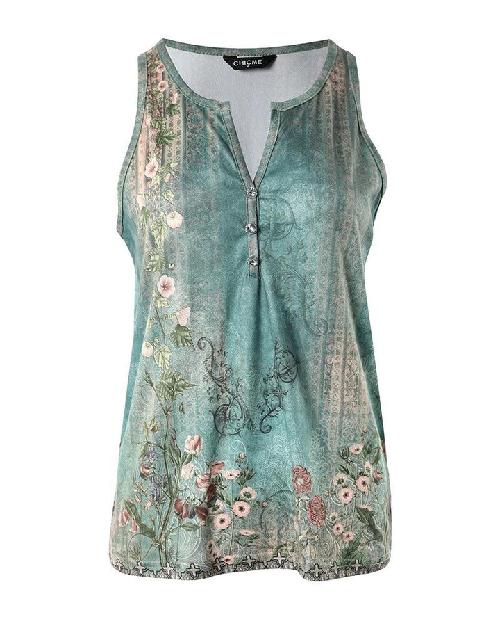 Floral Print Sleeveless Casual Tank Top-THAT FASHION STORE