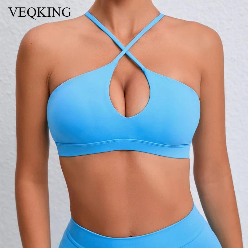 VEQKING Sexy Cross Back Sports Bra Women Beauty Back Sports Top Quick-Drying Breathable Fitness Gym Yoga Bra With Pad Sportswear-THAT FASHION STORE