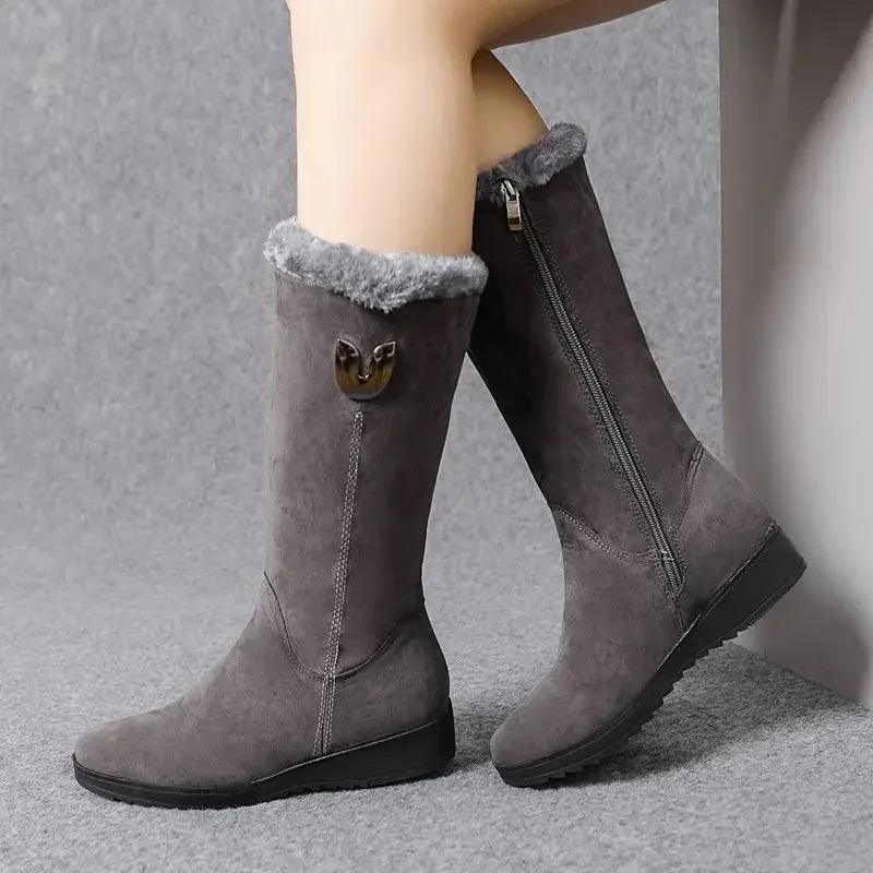 Women's Shoes Fashion Women Warm Chelsea High Fur Boots 2024 New Women Boots Mid-calf Plush Snow Flat Boots Zapatos Para Mujeres-THAT FASHION STORE