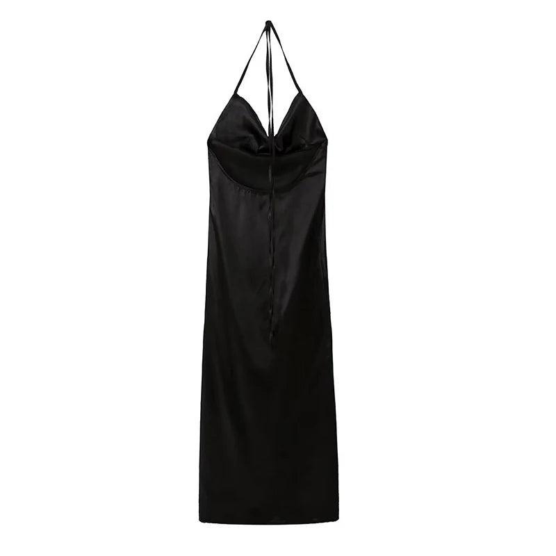 Sexy Halter V-neck Dresses Women Solid Chic Backless Sleeveless Slim Long Sheath Dress 2024 Summer Lady Party Beach Robe-THAT FASHION STORE