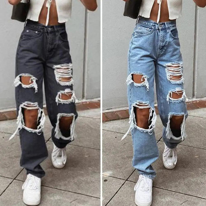 Women Jeans Zipper Fly Wide Leg Lady Denim Pants High Waist Women Denim Trousers No Stretch Women Ripped Loose Fit Jeans-THAT FASHION STORE