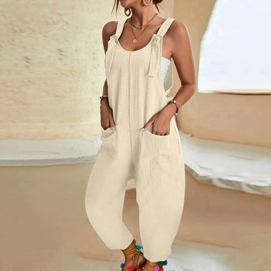 Women's Casual Summer Short Rompers Overalls 2024 Loose Sleeveless Tie Knot Strap Jumpsuits with Pockets Loose Casual Romper-THAT FASHION STORE