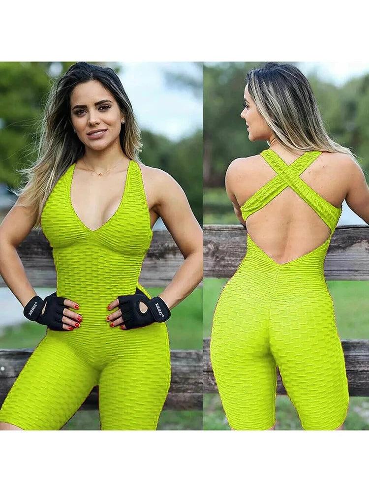 Sexy Backcross Women Bodysuit Sleeveless Textured Jumpsuit Women One Piece Gym Sport Workout Fitness Rompers For Female Summer-THAT FASHION STORE