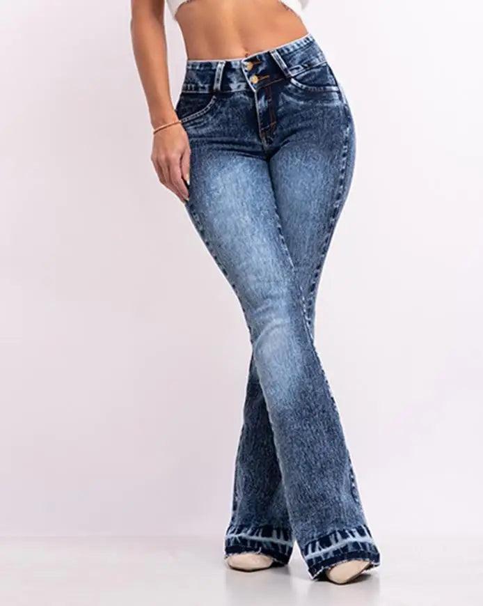 Pants for Women High Waist Casual Denim Zip Fly Button Washed Skinny Flared Leg Jeans Autumn New 2022 All-Match-THAT FASHION STORE