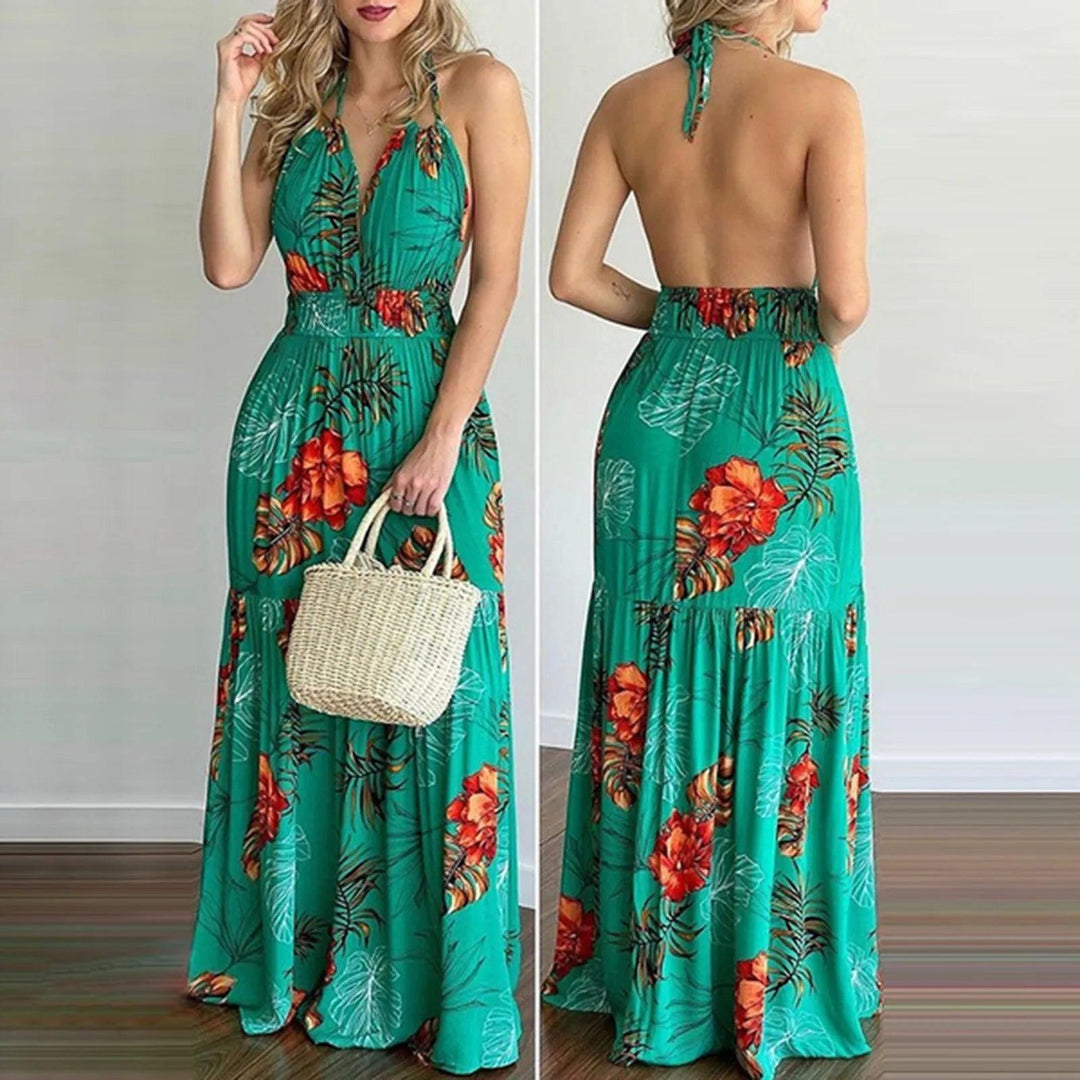 Summer Long Dress Bohemia Floral Casual Dresses Sexy Backless Halter Strapless 2023 Beach Sundress Vacation Clothes For Women-THAT FASHION STORE