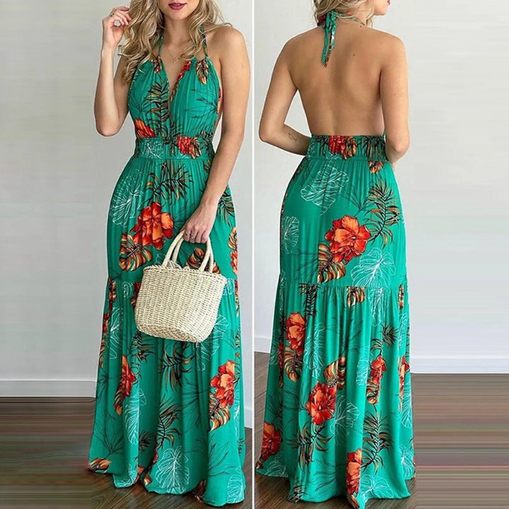 Summer Long Dress Bohemia Floral Casual Dresses Sexy Backless Halter Strapless 2023 Beach Sundress Vacation Clothes For Women-THAT FASHION STORE