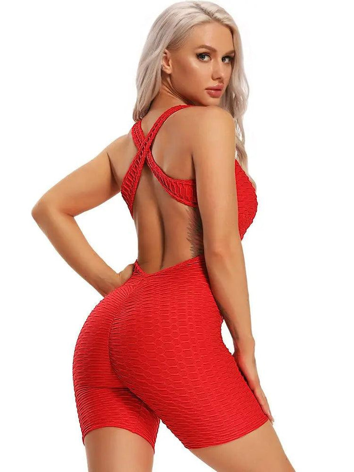 Sexy Backcross Women Bodysuit Sleeveless Textured Jumpsuit Women One Piece Gym Sport Workout Fitness Rompers For Female Summer-THAT FASHION STORE