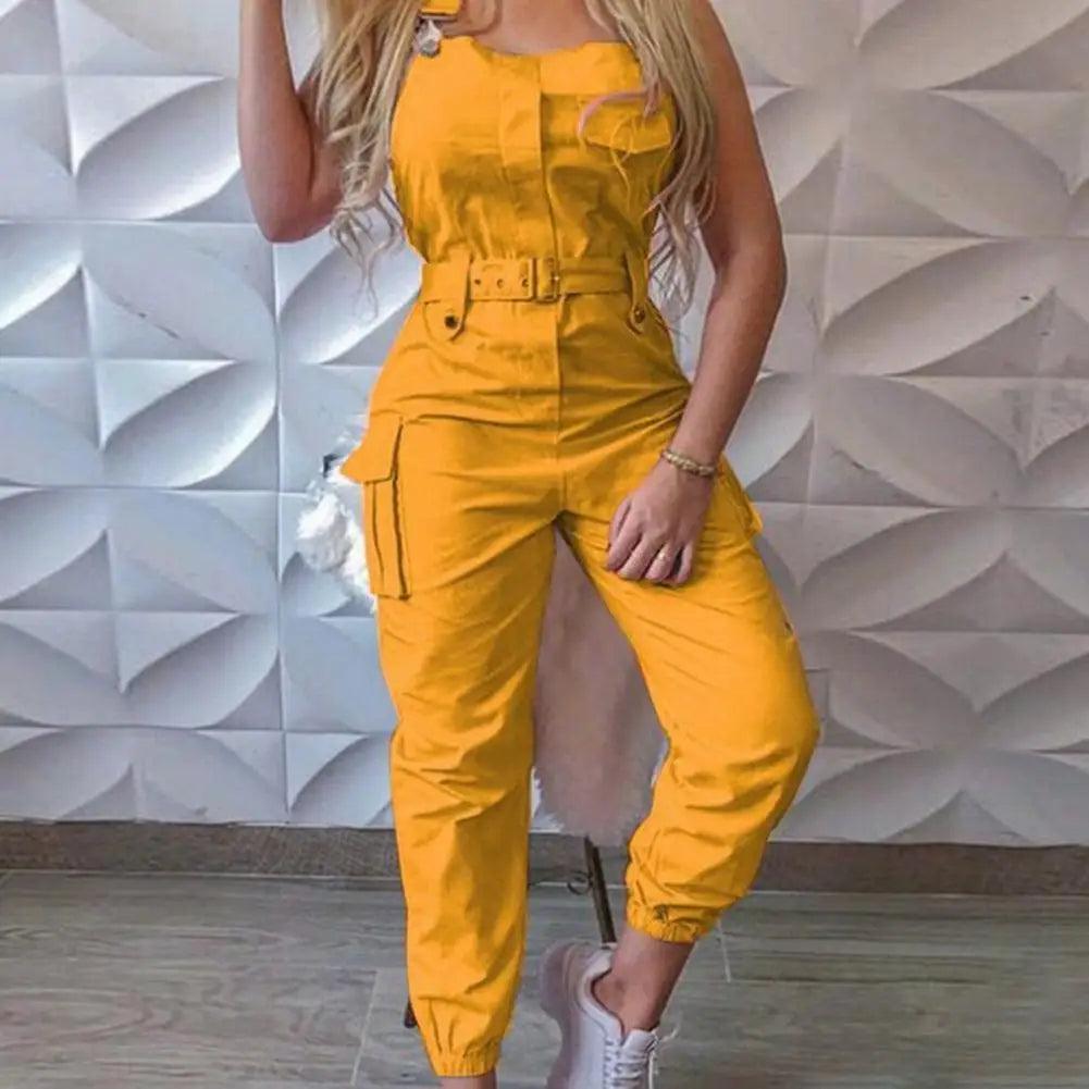 Women's Clothes Female Fashion Sleeveless Cargo Jumpsuit High Waist Street Trend Women Simple Long Jumpsuits-THAT FASHION STORE