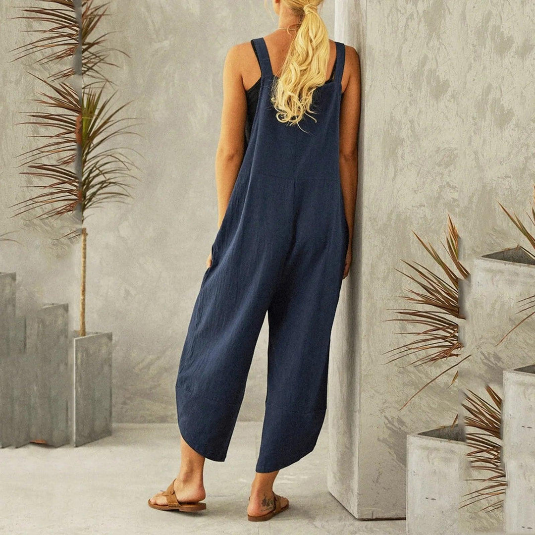 Ladies Summer Loose Strap Jumpsuit Casual Wide Leg Pants Fashion Leisure Solid Color Outwear Women Shoulder Strap Pockets Romper-THAT FASHION STORE