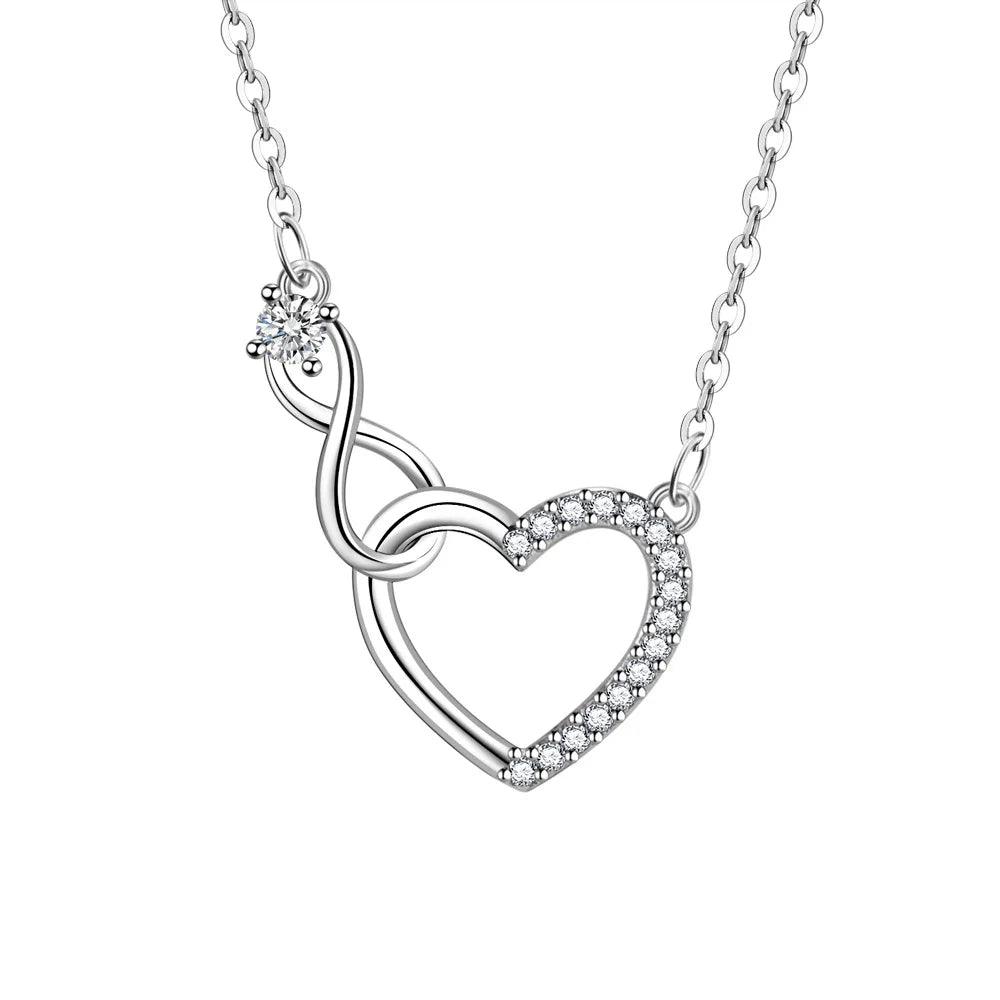 925 Sterling Silver Zircon Heart Interlocking Necklaces For Women Luxury Quality Jewelry Gift Female Free Shipping Items GaaBou-THAT FASHION STORE