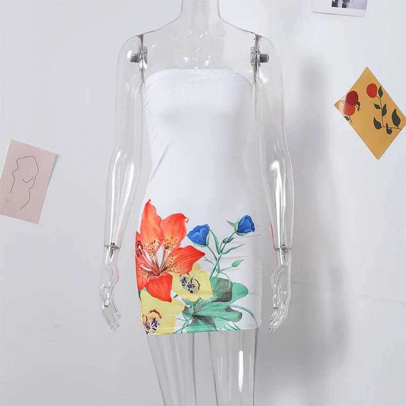 Sexy Floral Printed Strapless Mini Dresses Women Sleeveless Backless Tube Dresses 2024 Summer Y2k Lady Holiday Beach Streetwear-THAT FASHION STORE