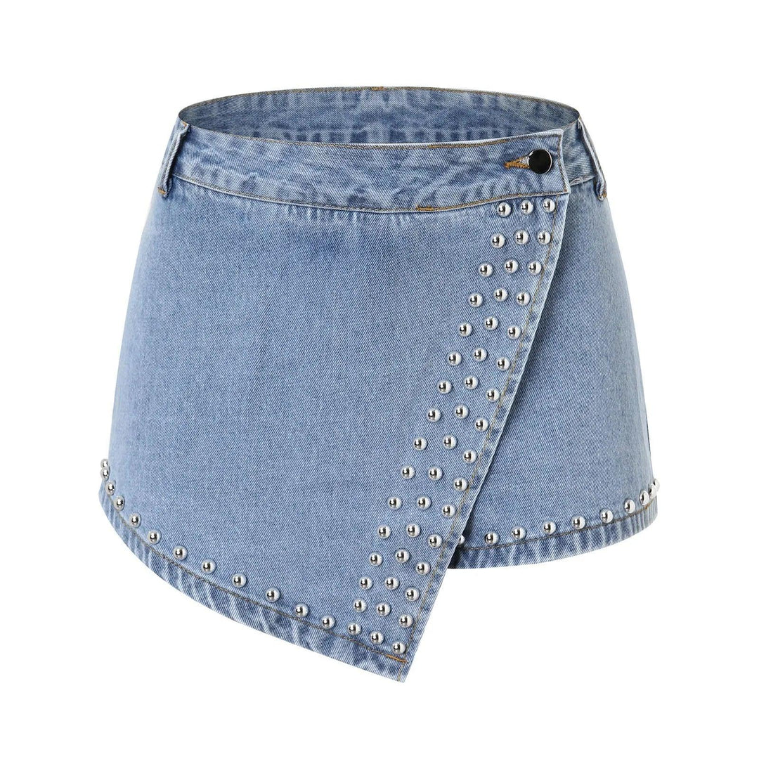 Summer Women'S Fashion Short Denim Skirt Pants Nailing Beads Skinny Cargo Jeans Shorts For Women Beach Outfits 2023 Trousers-THAT FASHION STORE