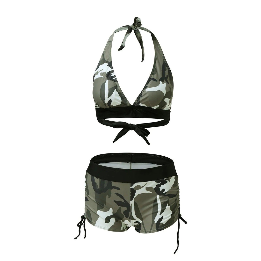 Camouflage Print Swimwear Halter Beachwear Split Swimsuit Push Two Piece Shorts Women Swimsuit Bikini Trajes De BañO Mujer-THAT FASHION STORE