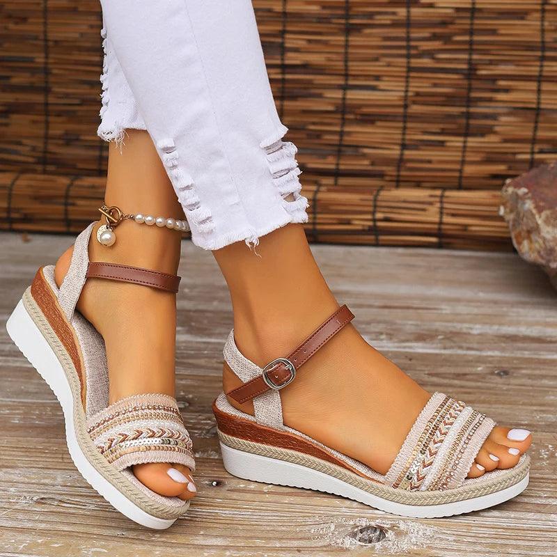 Women's Braided Casual Sandals Buckle Strap Platform Wedge Sandles for Women 2024 Summer Light Non Slip Walking Sandalias Mujer-THAT FASHION STORE