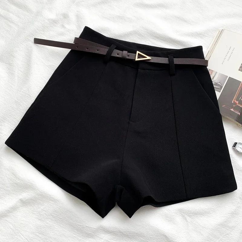 Chic Office Lady Shorts With Belted Casual Women Shorts A-line High Waist Short Vintage For Women Trousers Summer 2023-THAT FASHION STORE