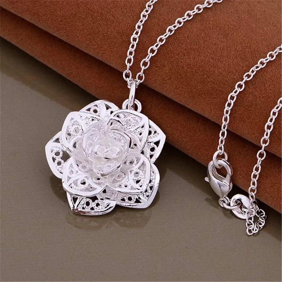 925 Sterling Silver charm Flowers Pendant Necklace For Women Luxury Fashion Party Wedding Accessories Jewelry Christmas Gifts-THAT FASHION STORE