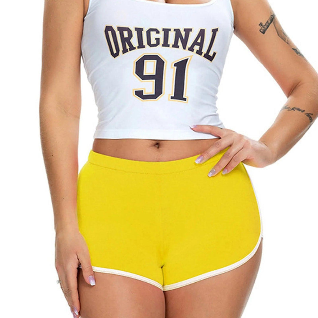 2024 Summer Women'S Fashion Fitness Shorts Dancewear Gym Workout Summer Mid-Rise Elastic Waistband White Edge Booty Yoga Shorts-THAT FASHION STORE