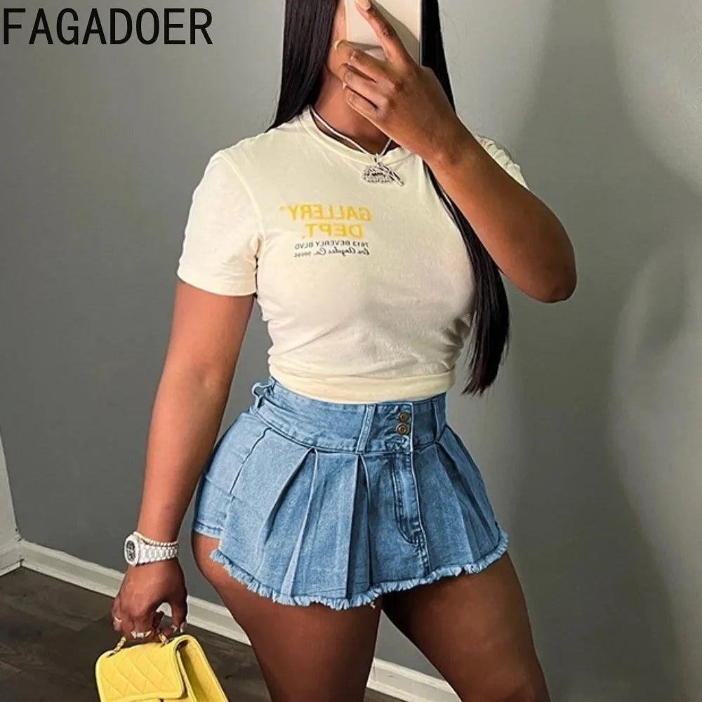 FAGADOER Fashion Y2K Cute Pleated Denim Skirts Women High Waisted Button Mini Shorts Skirts Summer New Retro Matching Bottoms-THAT FASHION STORE