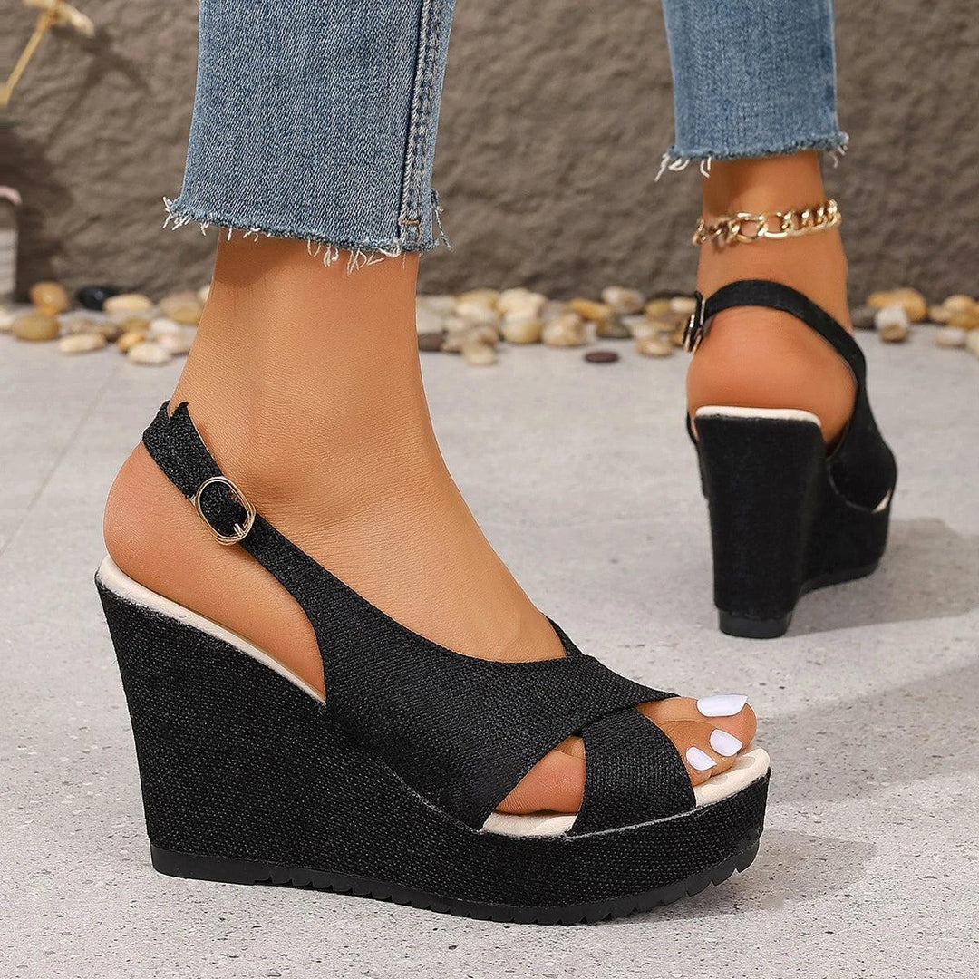 DOGHC 2024 NEW Size 35-43 Shoes for Women Ankle Buckle Wedges Sandals for Women Summer Denim Sandal Comfortable Thick Sole-THAT FASHION STORE