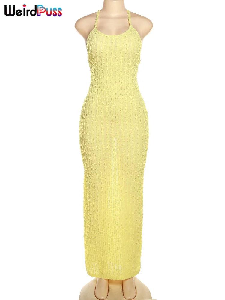 Weird Puss Cross Bandage Women Maxi Dress Backless Sleeveless O Neck Sexy Elegant Skinny Solid Wedding Party Bodycon Vestidos-THAT FASHION STORE