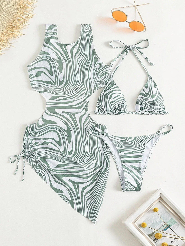 3 Pieces Print Thong Bikini 2024 Swimsuit Women with Cut Out Cover Up Swimwear Female Beach Wear Bathers Bathing Swimming Suit-THAT FASHION STORE