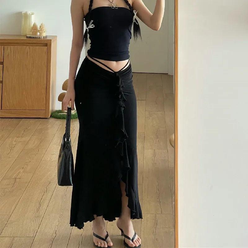 WhereMery Women Solid Ruffles Skinny Skirt Sexy Ruched Bandage High-waist Street Skirts Summer Elegant Office Casual Short Dress-THAT FASHION STORE