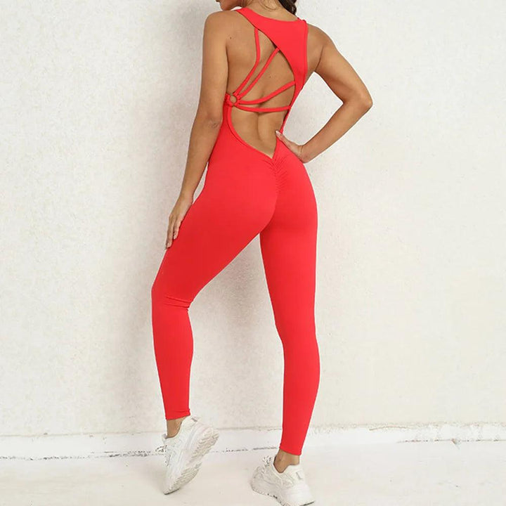 Women Hollow Out Yoga Set Activewear Sexy Bandage Sleeveless Jumpsuit Skinny Rompers Solid Elastic Bodycon Fitness Sport Suits-THAT FASHION STORE