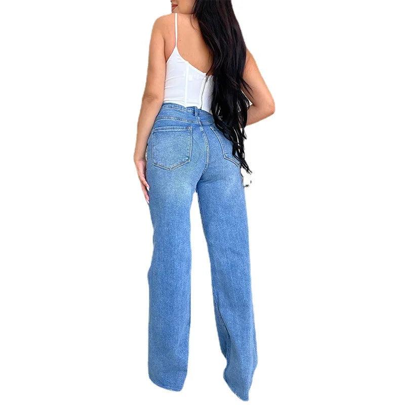 2023 New High Waist Ripped Jeans For Women Fashion Loose Denim Wide Leg Pants Casual Female Trousers S-2XL Drop Shipping-THAT FASHION STORE