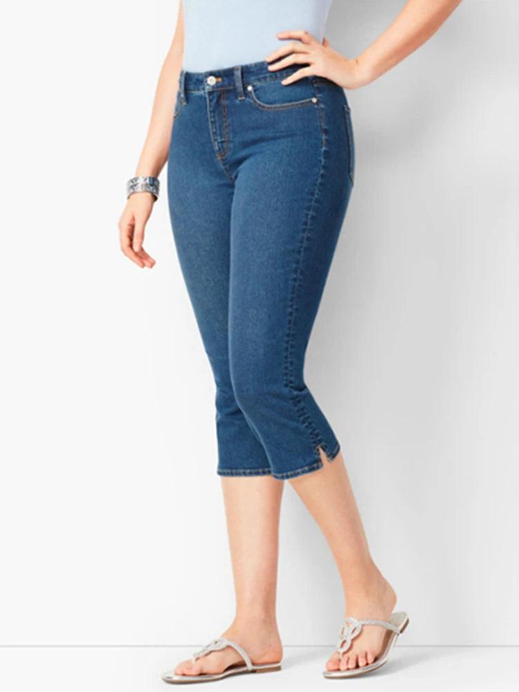 Summer Woman's Jeans Cropped Jeans Ladies Cropped Trousers Skinny Knee Length Jeans Women Elastic High Waist Mom Jeans Oversize-THAT FASHION STORE