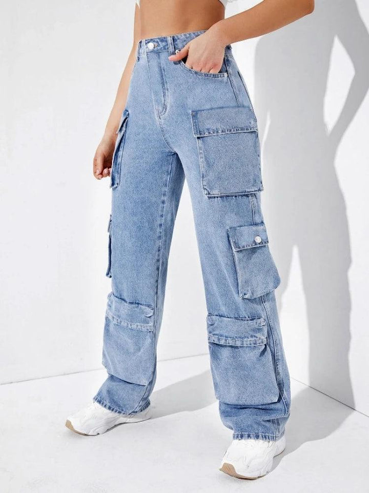 2023 Fall New High Waist Y2K Jeans For Women Fashion Multi Pocket Denim Cargo Pants Casual Female Trousers S-2XL Drop Shipping-THAT FASHION STORE