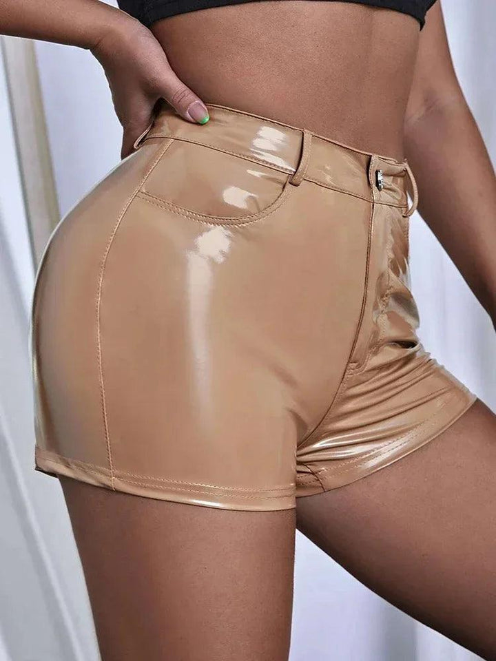 Shiny Patent Leather Shorts Women High Waist Faux Latex Hot Pants With Pocket Ladies Summer Bodycon PU Biker Shorts New Custom-THAT FASHION STORE