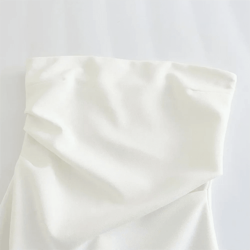 2023 Summer New White Cocktail Dress Straight Neck Sexy Pleated Slim Bra Open Back Short Dress-THAT FASHION STORE