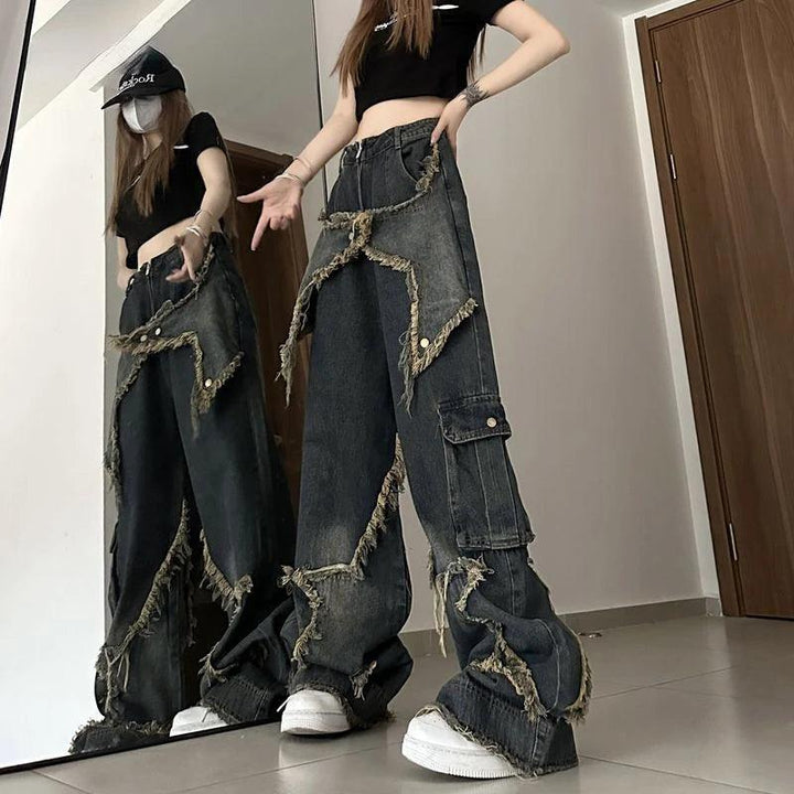 Fashionable Design Wide Leg Jeans Women Casual Trousers Plus Size Baggy Jeans Denim Fashion Vibe High Street Niche Y2k Pants-THAT FASHION STORE